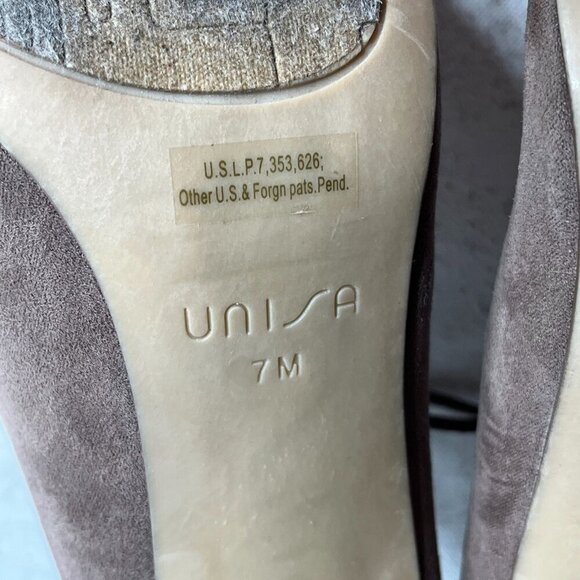 Unisa Tan Suede Laced Front Pointed Toe Block Heels Pumps Size 7 - Picture 6 of 11
